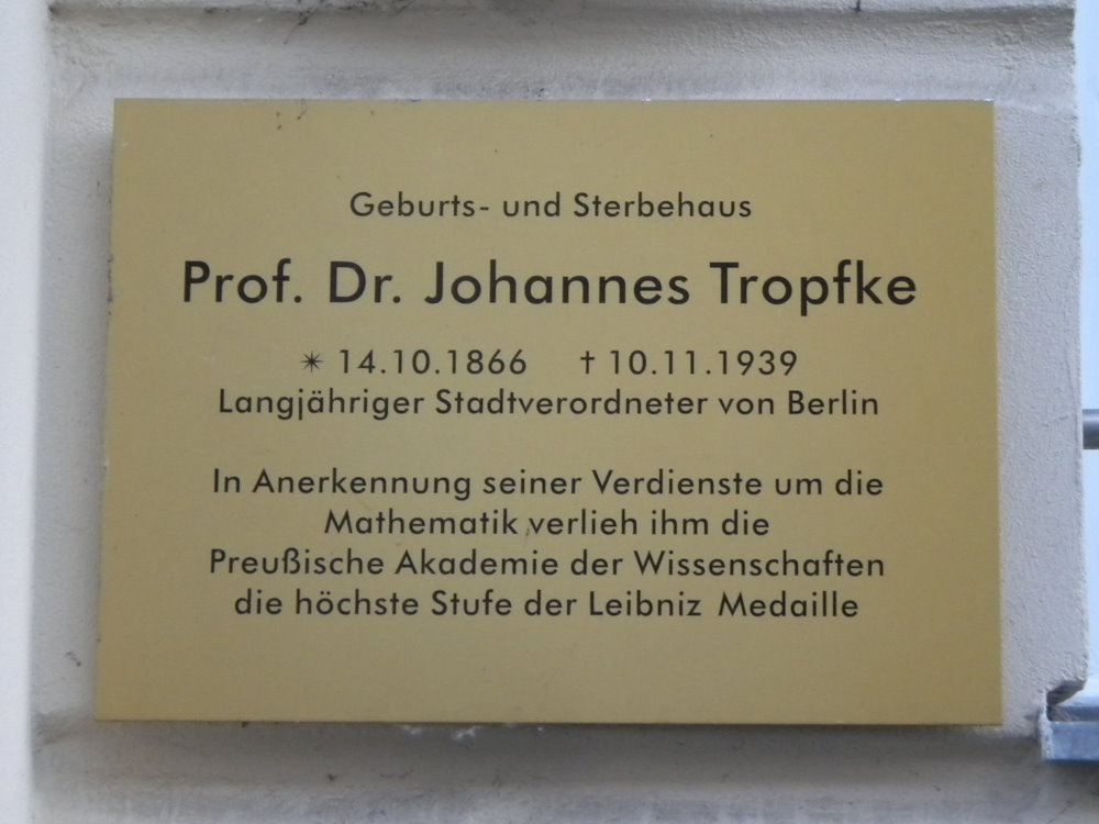 Gedenktafel für Johannes Tropfke